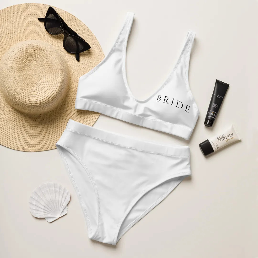 Bride High-waisted Bikini, White Two Piece Swimsuit for Bachelorette Party, Bridal Swimwear for W... | Etsy (US)