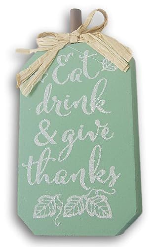 Mint Green Autumn Wood Sign - Mini Wooden Decor Table Top Plaque ''Give Thanks'' - 3.5 x 6.5 Inch... | Amazon (US)