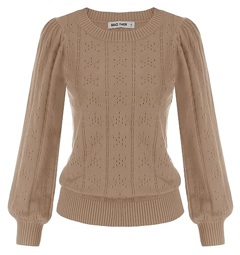GRACE KARIN Puff Long Sleeve Crochet Fall Sweaters for Women Trendy 2026 | Amazon (US)