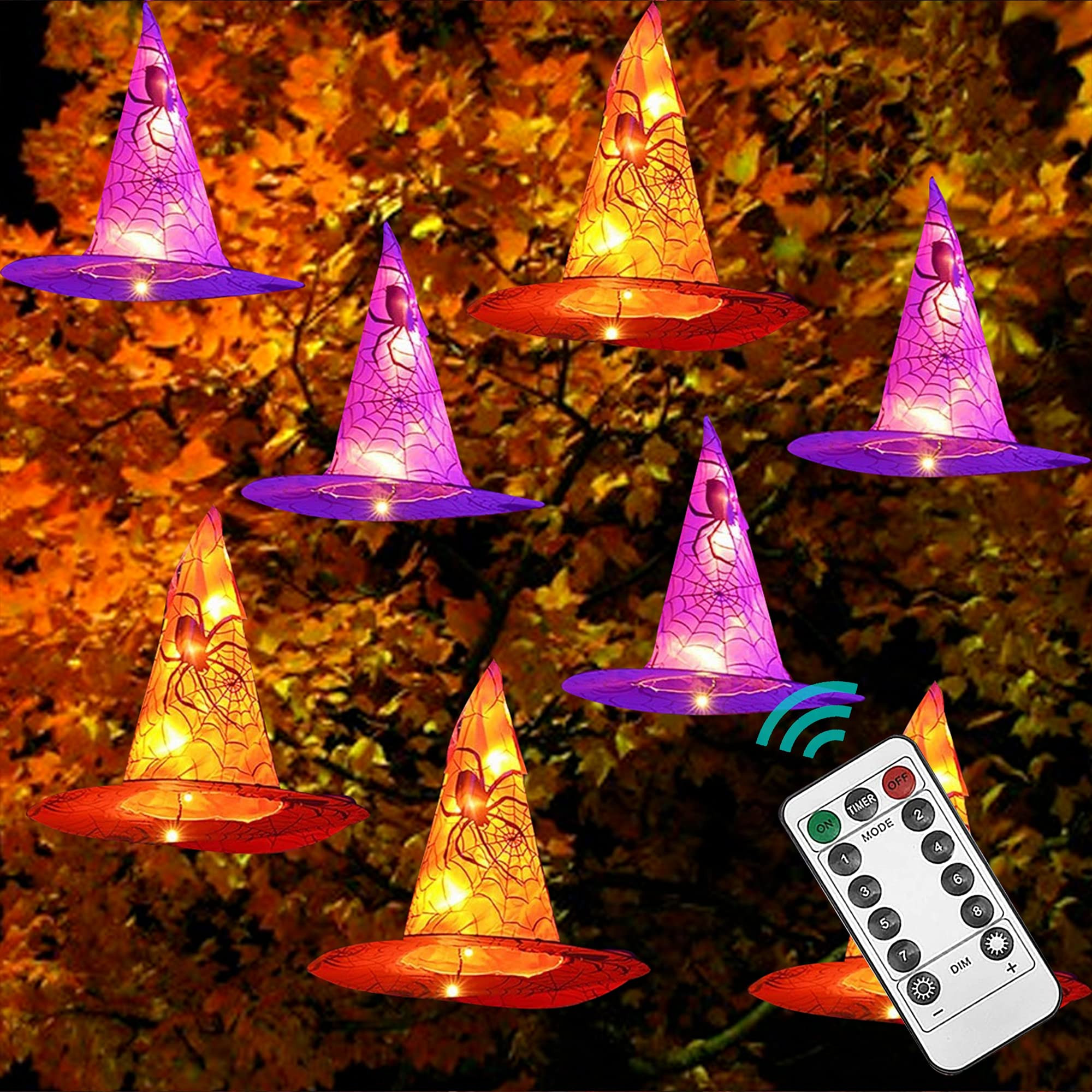 Dazzle Bright 8 Pcs Hanging Witch Hat String Lights, Light Up Waterproof Halloween Decorations wi... | Amazon (US)