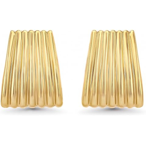 Ribbed Gold Statement Earrings – Women’s 18K Gold-Plated Lightweight Rectangle Earrings, Chic... | Amazon (US)