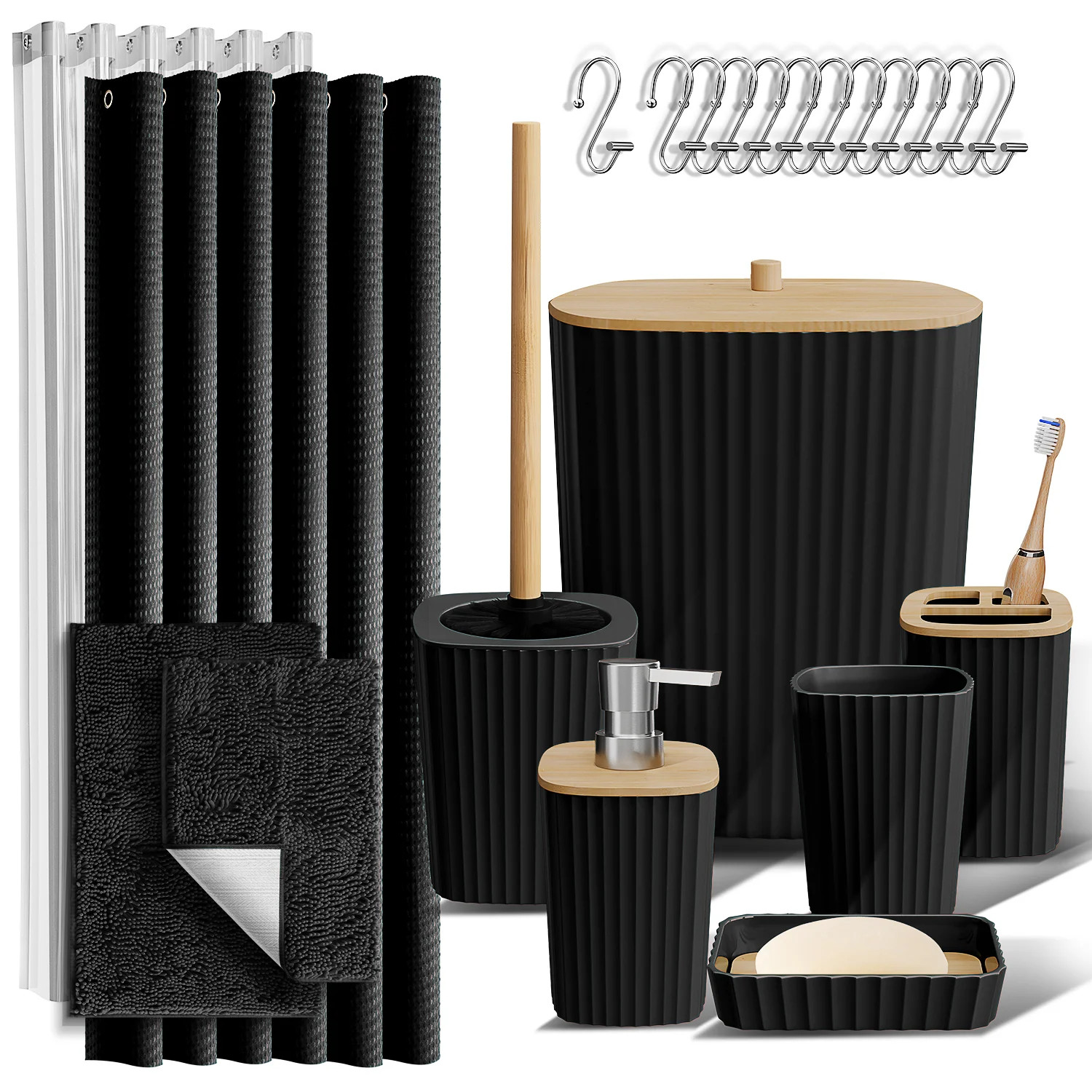 Complete 22 Piece Bathroom Accessory Set with Bath Rugs, Shower Curtain Set, Liner, and Hooks | Wayfair North America