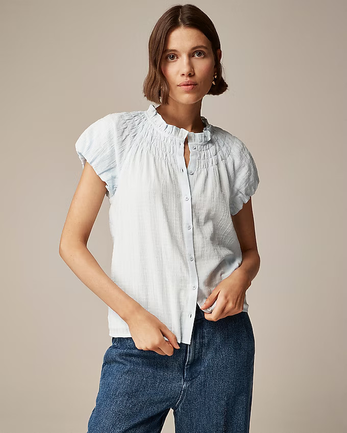 Smocked-neck top in textured gauze | J. Crew US