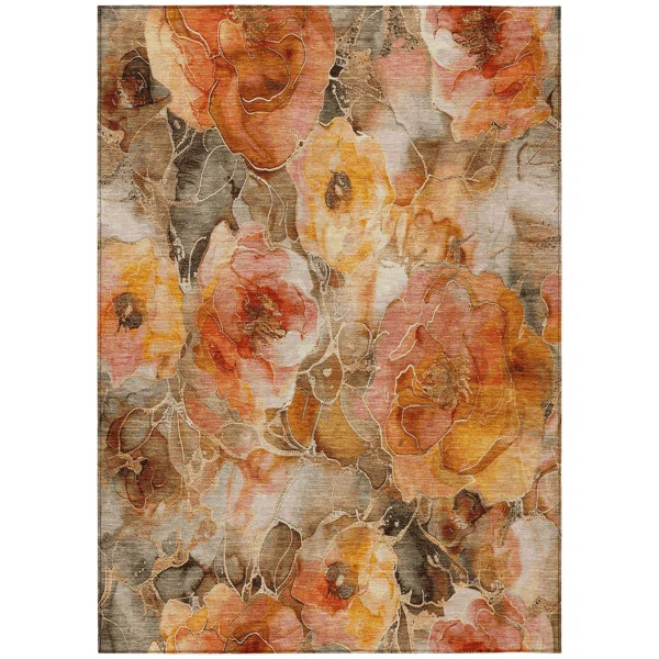 Machine Washable Indoor/Outdoor Xhevrie Orange Rug | Wayfair North America