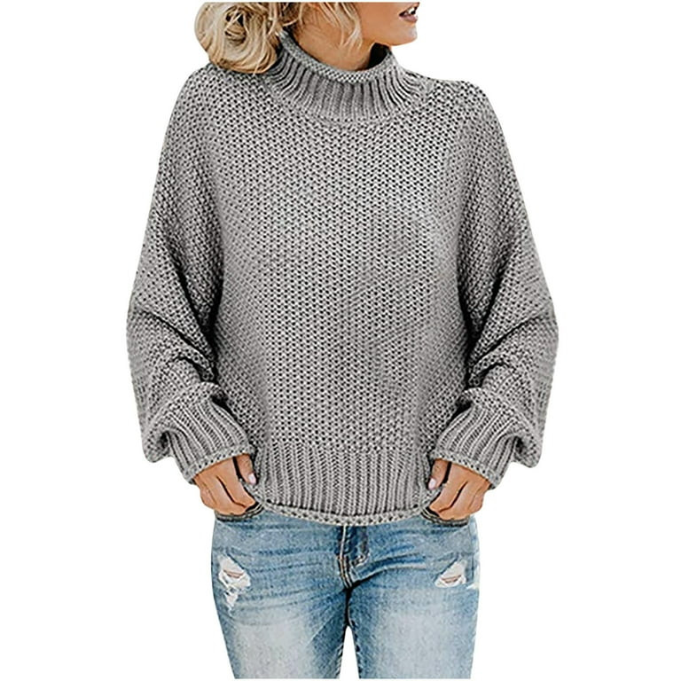 Dezsed Women's Turtleneck Oversized Sweaters Clearance Sweaters for Women Casual Solid O-Neck Top... | Walmart (US)