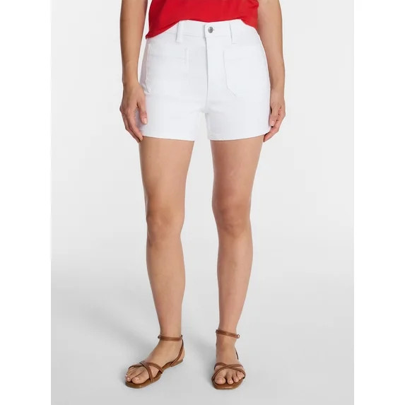 Time and Tru Women's High Rise Patch Pocket Denim Shorts, 4" Inseam, Sizes 0-20 | Walmart (US)