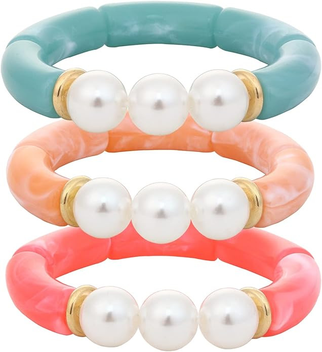 Chunky Bamboo Tube Bracelets Colorful Curved Resin Stretch Bracelet Gold Stacking Bangles Acrylic... | Amazon (US)