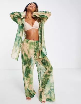 Topshop palm print chiffon beach shirt in multi - part of a set | ASOS | ASOS (Global)