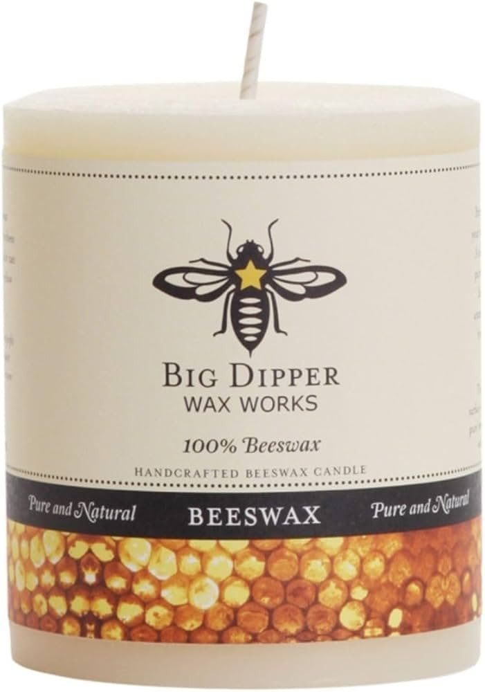 Big Dipper Wax Works Ivory Beeswax Pillar Candle 3" x 3.5" – 60-Hour Burn, Non-Toxic & Clean Bu... | Amazon (US)