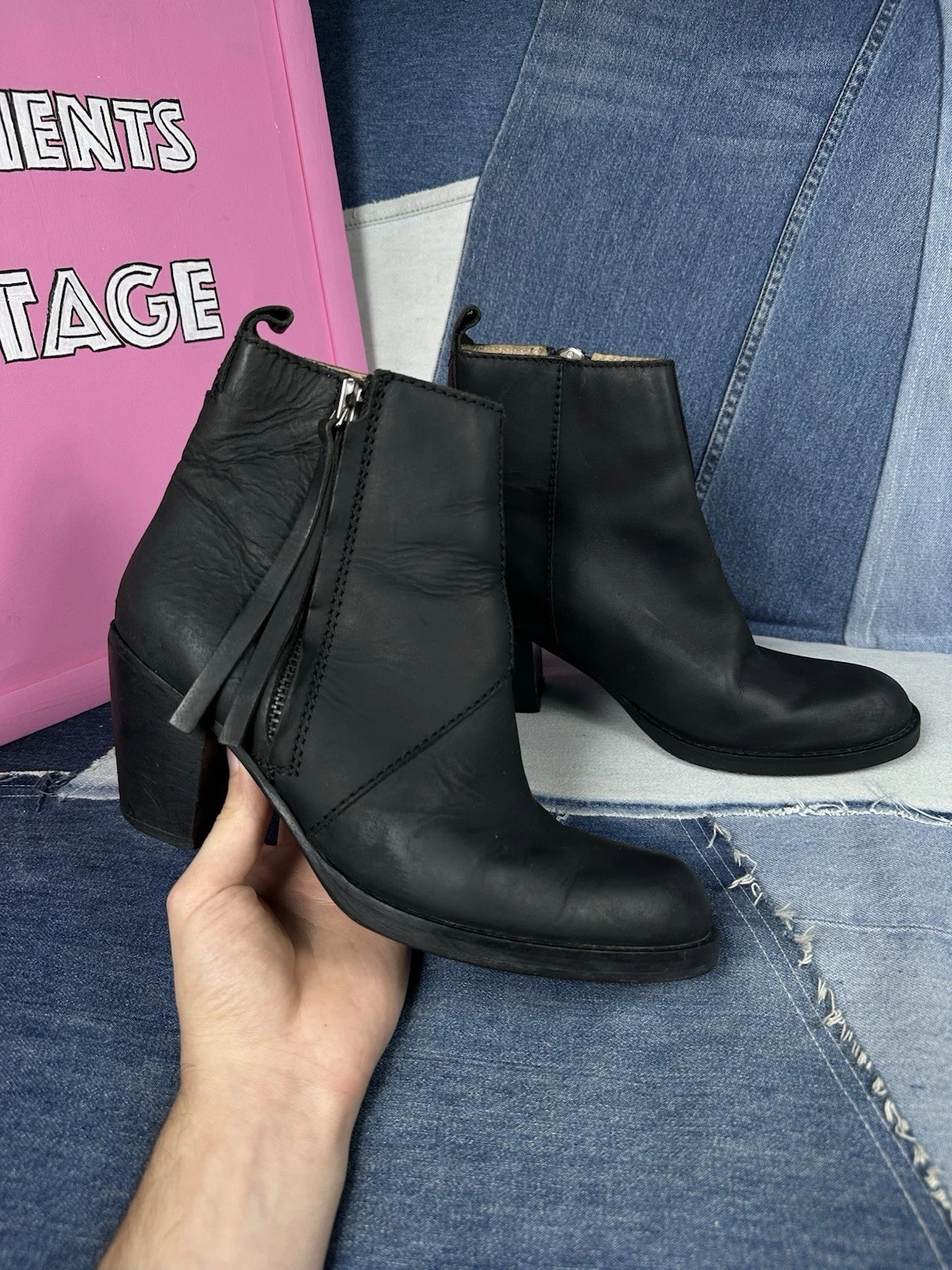 Acne Studios Leather Pistol Black Block Heels Ankle Boots Cowboy EU40 | eBay AU