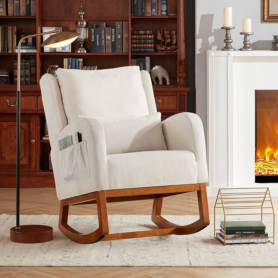 Iroomy Modern Accent Rocking Chair, Upholstered Rocking Chair Glider Rocker High Back Arm Chair W... | Amazon (US)