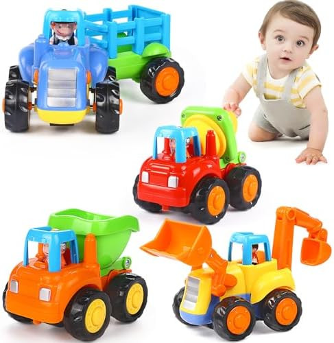 Inertia Toy Early Educational Toddler Baby Toy Friction Powered Cars Push and Go Cars Tractor Bul... | Amazon (US)