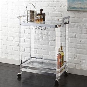 Aerin Acrylic Bar Cart in Clear Acrylic with Chrome trim | Homesquare