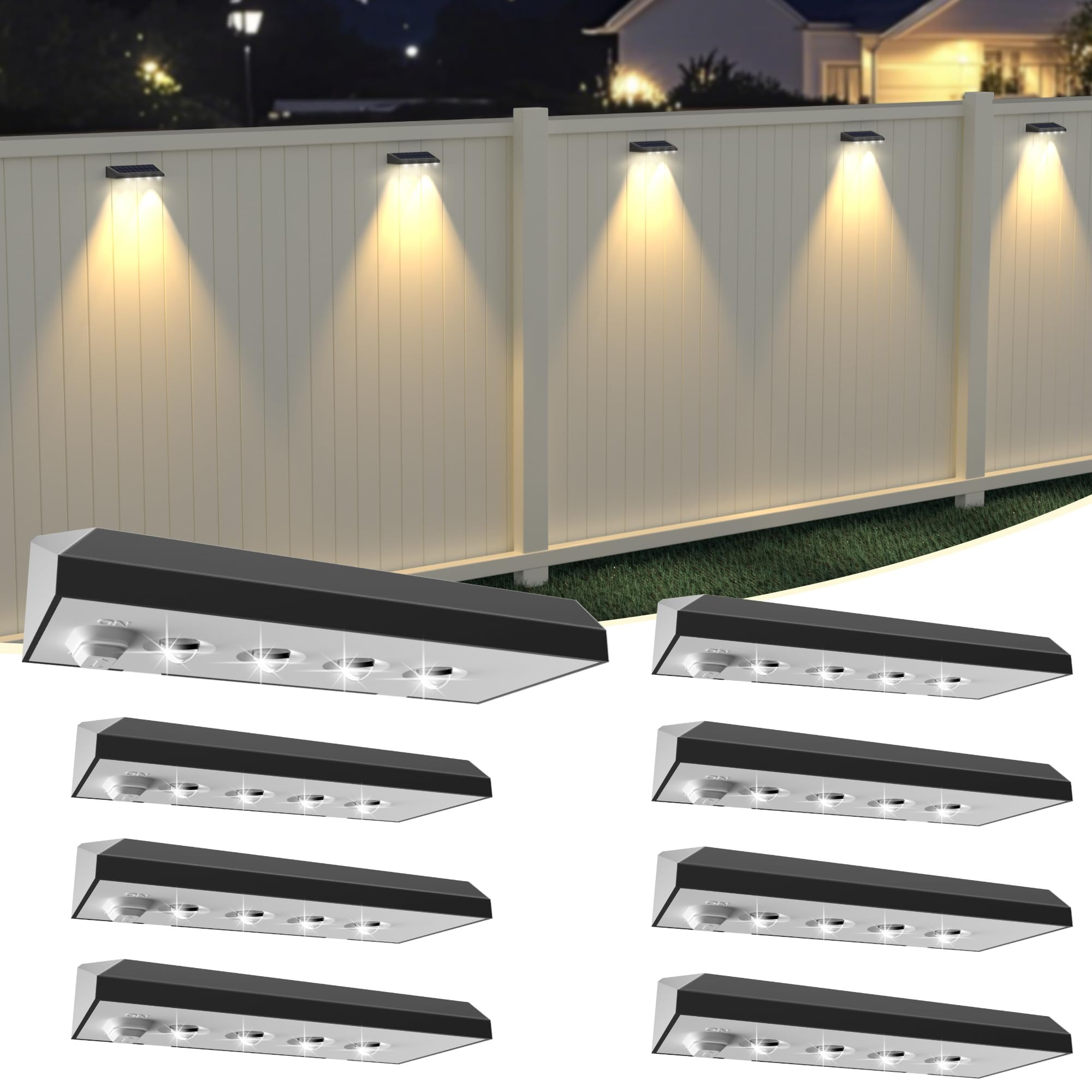 NIORSUN Solar Fence Lights, 100 Lumens Warm White LED Fence Light Solar Powered with 4 Lenses, IP... | Amazon (US)