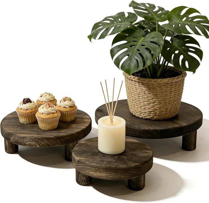 6"/8"/10" 3pcs Unfinished Rustic Wood Stands - Wooden Round Riser - Plant Risers Stand for Decor ... | Amazon (US)