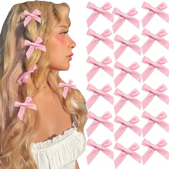 18PCS Pink Hair Bows For Women Hair Ribbon For Hair Small Hair Bows Clips Small Satin Hair Clips ... | SHEIN