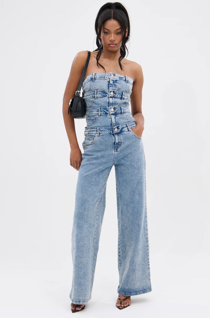 DENIM DENIM DENIM LAYERED JUMPSUIT | AKIRA