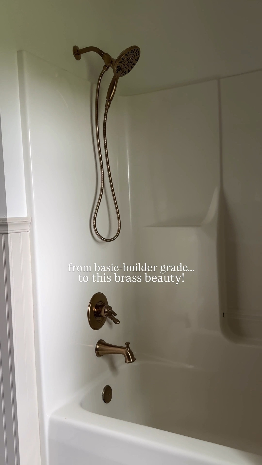 What a difference this brass shower head made to our fiberglass tub! 

Bathroom renovation, shower upgrades, shower head, shower trim kit, brass accents 

#LTKHome