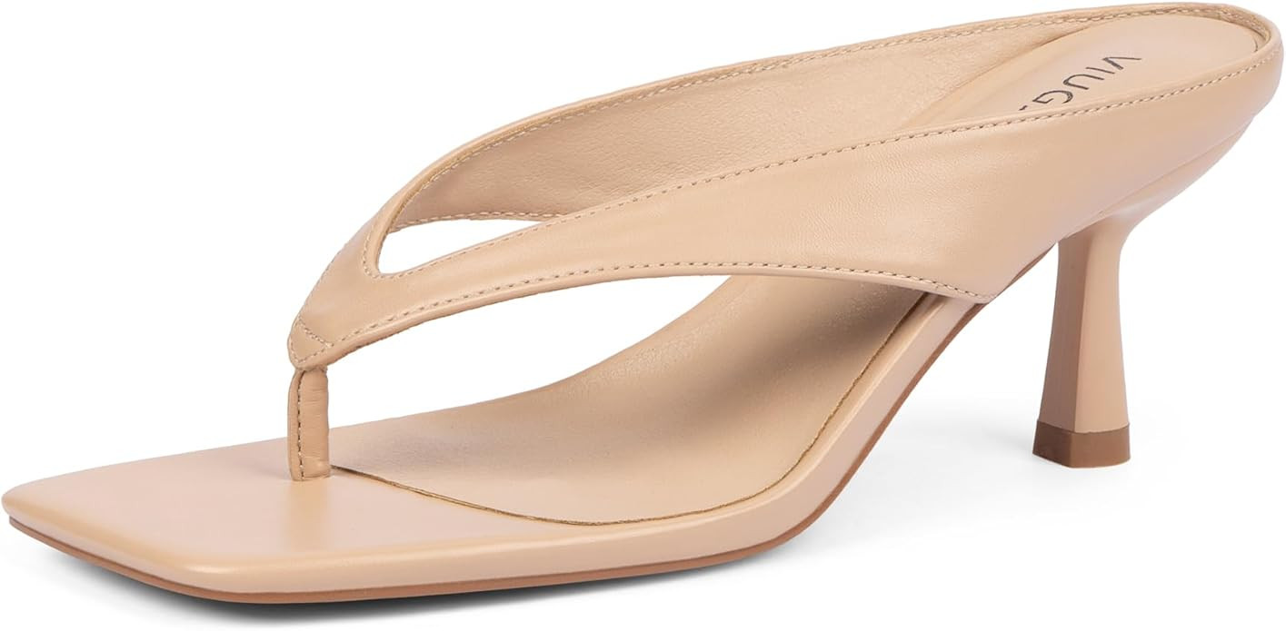 Amazon.com: VIUGJNEX Light Nude Sandals Woman Flip Flop Heels for Women Kitten Heels Strappy Thon... | Amazon (US)