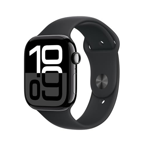 Apple Watch Series 10 [GPS 46mm case] Smartwatch with Jet Black Aluminium Case with Black Sport Band - S/M. Fitness Tracker, ECG App, Always-On Retina Display, Water Resistant | Amazon (US)