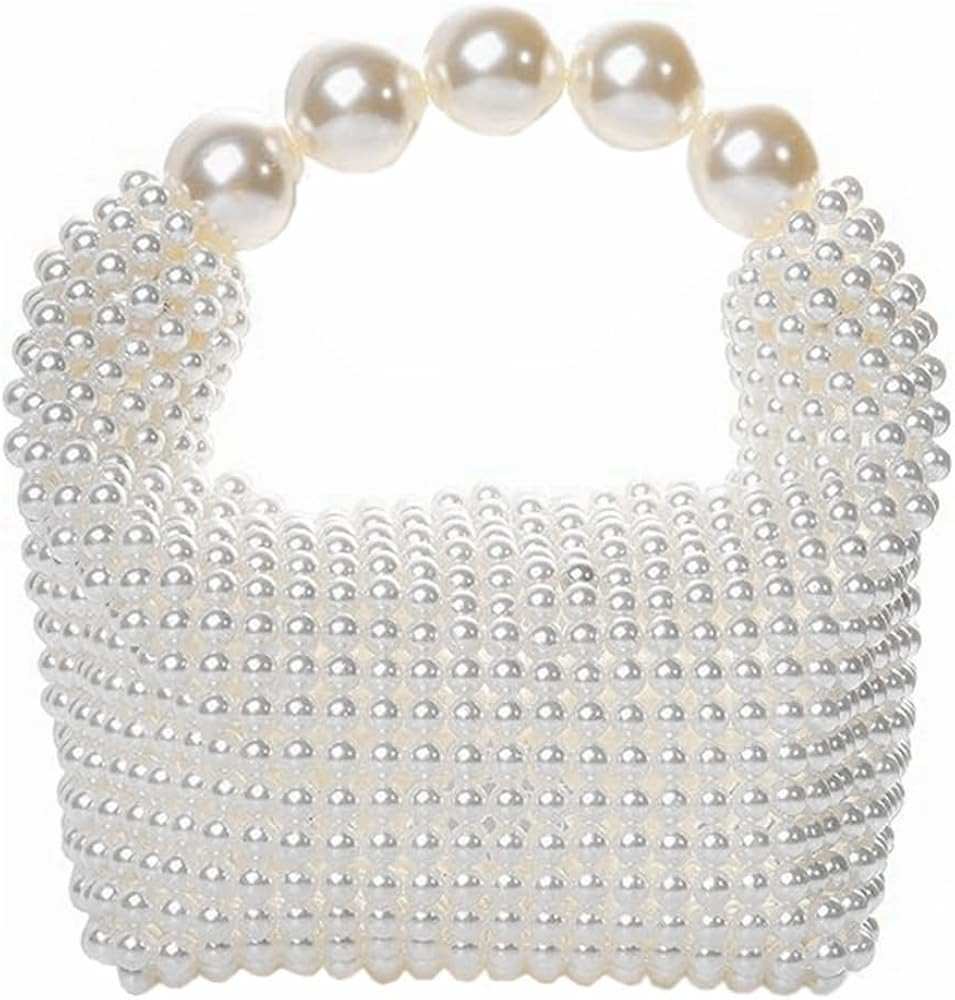 DJBM Women Handmade Beaded Handbag Bucket Handbag Pearl Clutch Bag for Party Wedding | Amazon (US)