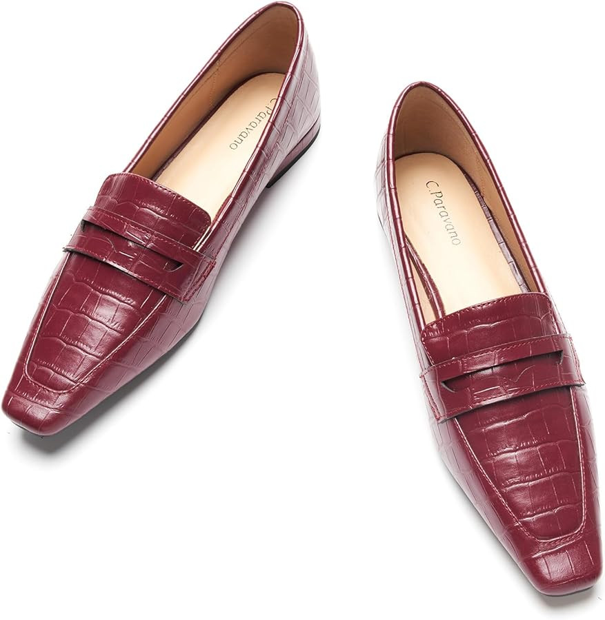 C.Paravano Loafer Women Penny Loafers Flat Shoes for Women Slip On Shoes Crocodile-Embossed | Amazon (US)