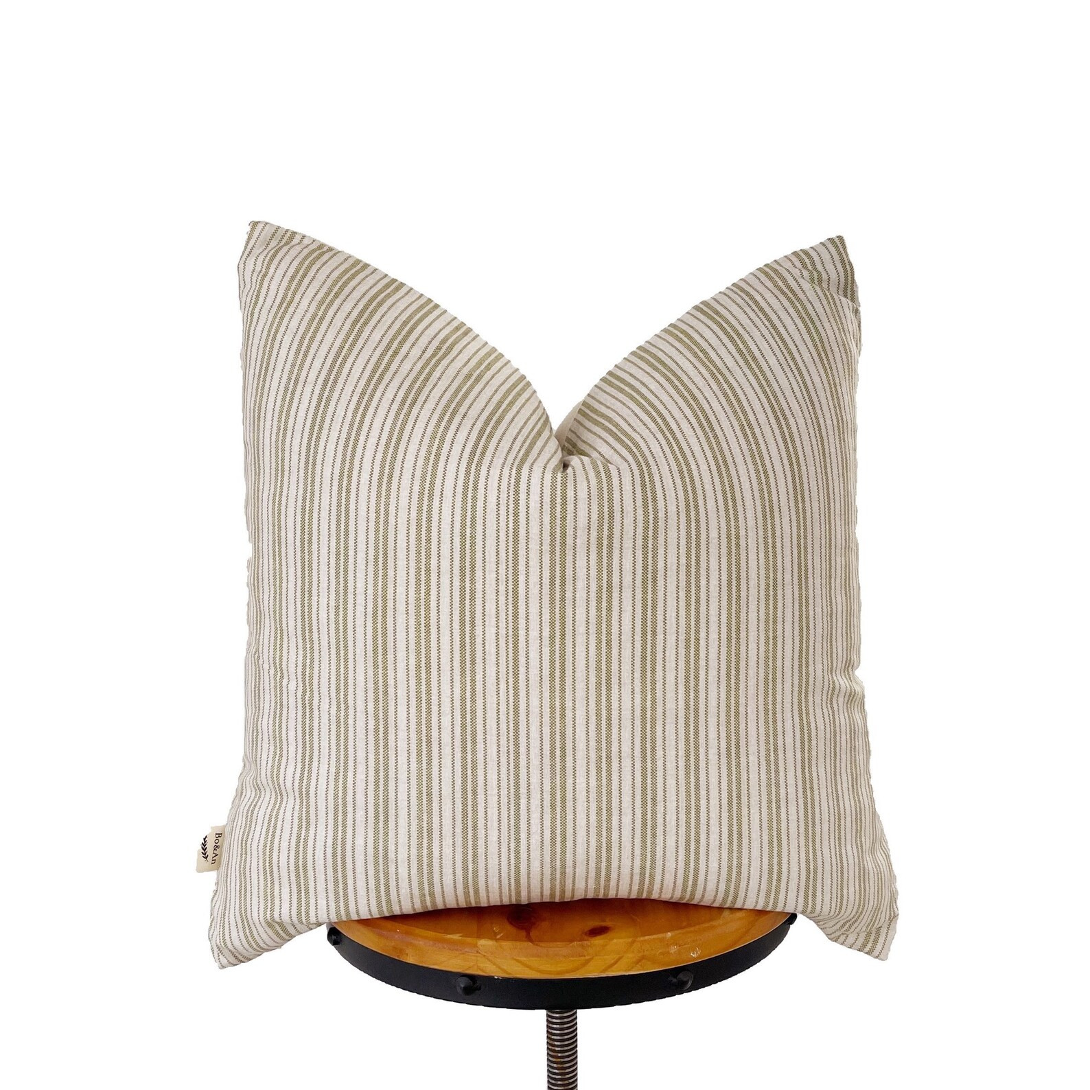 Gentle olive and natural linen pillow cover, green striped pillow cover, | Etsy (US)