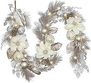 Valery Madelyn Pre-Lit 6 Feet Elegant Champagne Gold Christmas Garland with 20 LED Lights and Bal... | Amazon (US)