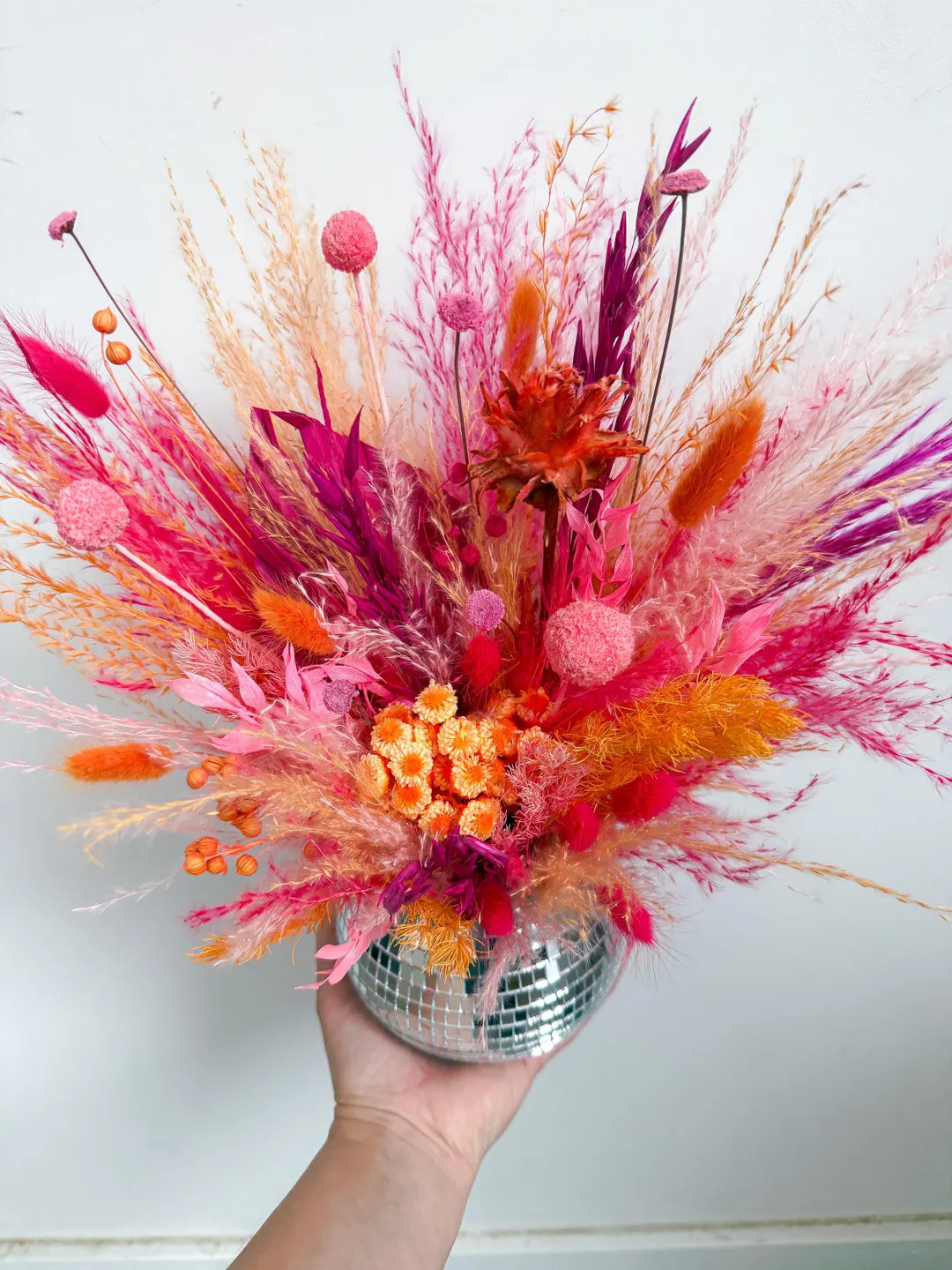Hot Pink & Orange Disco Ball Dried Flower Centerpiece - Etsy | Etsy (US)