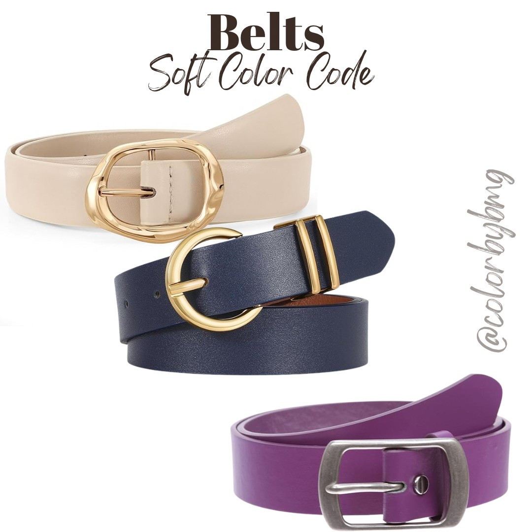 Soft Color Code Belts
Colors:
1. Gold Beige
2. B-navy Blue-gold Buckle
3. Purple

Soft Summer
Soft Autumn 

#LTKStyleTip #LTKFindsUnder50