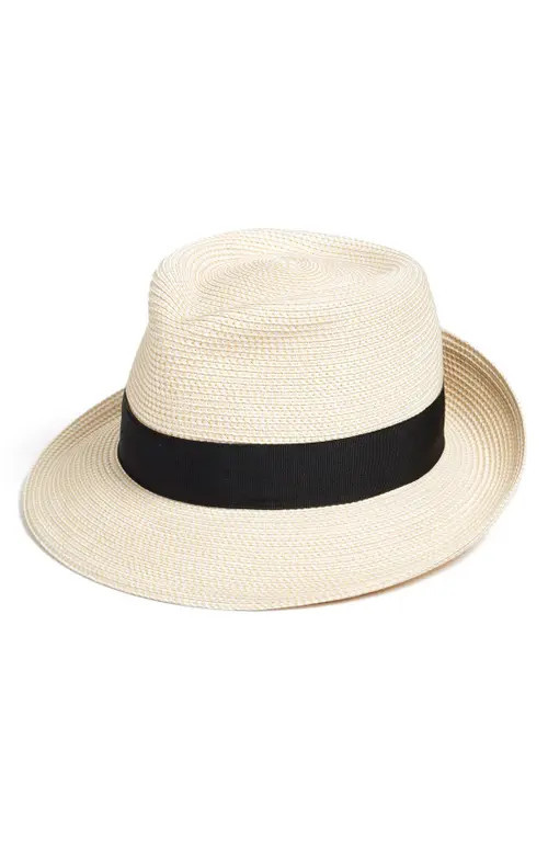 Eric Javits Classic Squishee® Straw Packable Fedora Sun Hat in Cream/Black at Nordstrom | Nordstrom