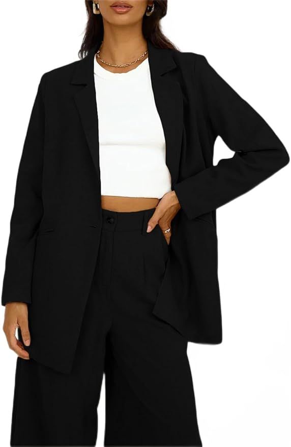 Happy Sailed Womens Oversized Blazer Fashion Lapel Collar Button Linen Long Sleeve Fall Jackets W... | Amazon (US)