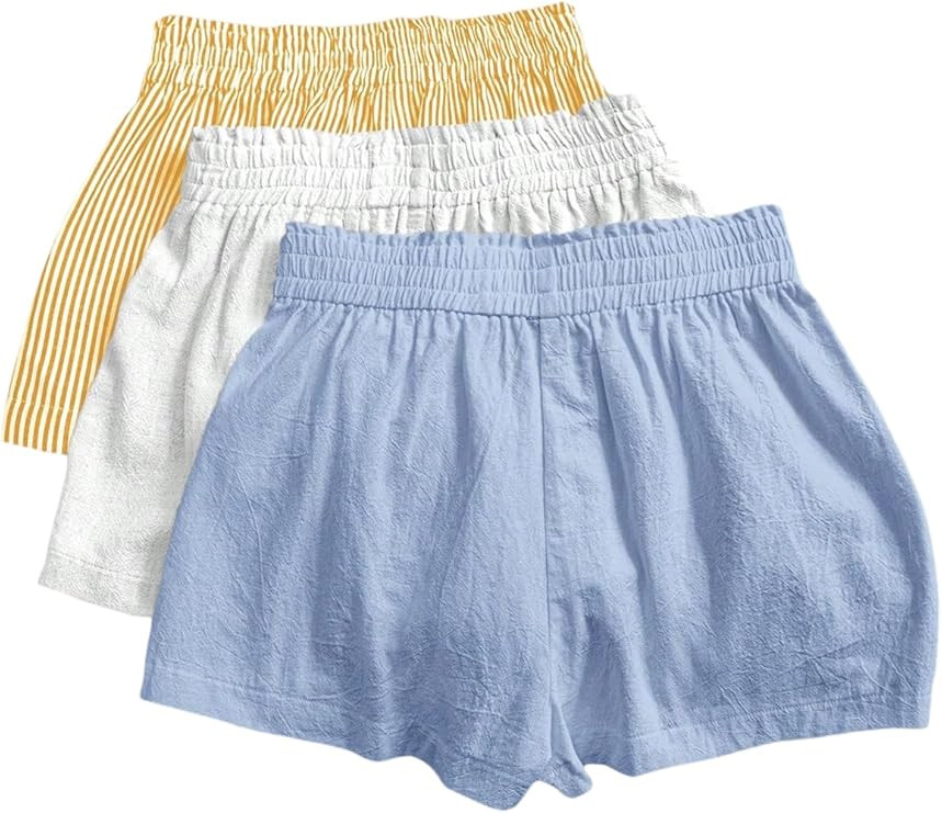 WDIRARA Women's 3 Pack Linen Shorts Elastic Waist Comfy Soft Lounge Shorts | Amazon (US)