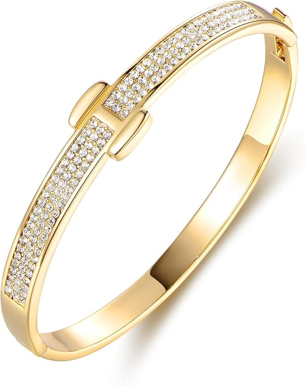 Barzel 18K Gold Plated Crystal Belt Bangle for Women (Gold) | Amazon (US)