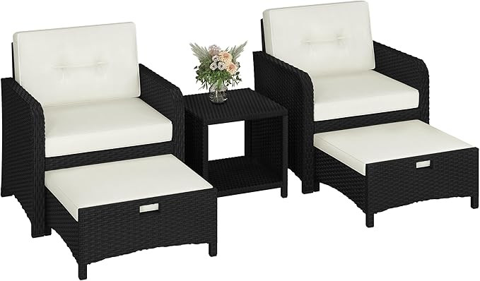 Yaheetech 5 Piece Patio Conversation Set with Ottomans, PE Wicker Balcony Furniture, Rattan Loung... | Amazon (US)
