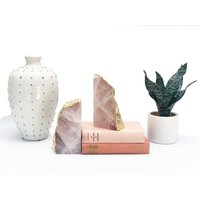 Large Rose Quartz Bookends, Pink Quartz, Agate Marble Geode Stone Bookends | Etsy (US)