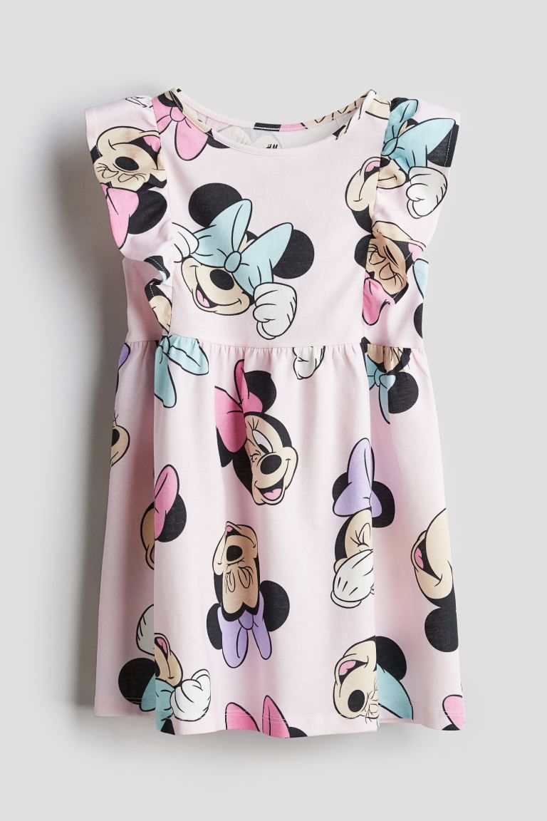 Flounce-trimmed Jersey Dress - Round Neck - Sleeveless - Light pink/Minnie Mouse - Kids | H&M US | H&M (US + CA)