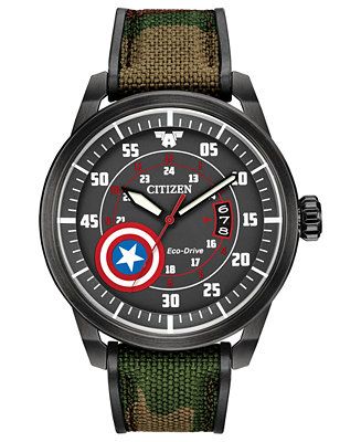 Eco-Drive Men's Captain America Camouflage Strap Watch 45mm | Macys (US)
