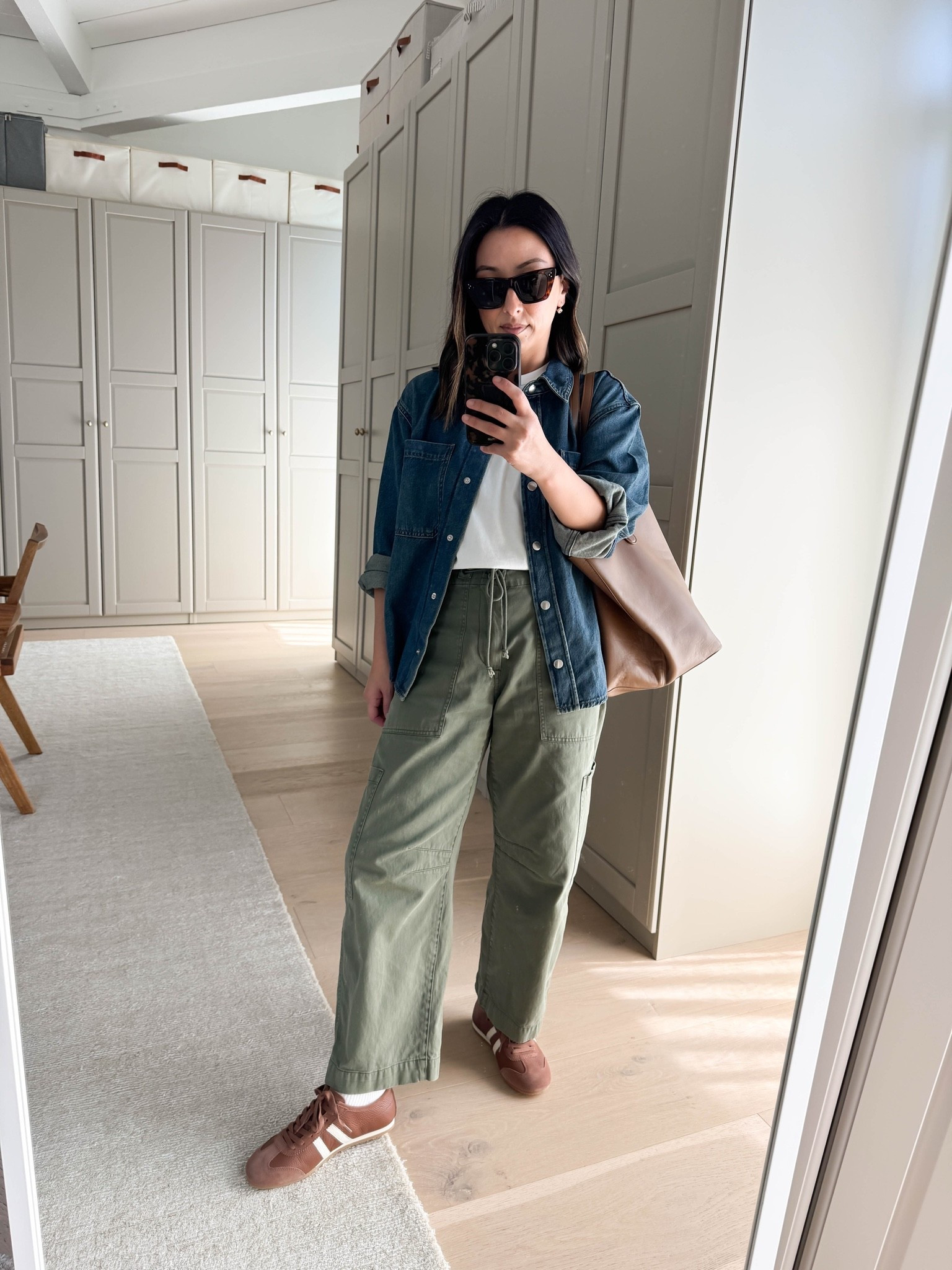 Madewell came out with a shacket that works for petites! Soft drapey fabric. Currently on sale 

AYR tee medium
Madewell denim shirt jacket small 
Pistola cargo pants petite 25
Amazon socks
Quince sneakers 6 - size up
Mansur Gavriel tote - color is old
Dorsey James necklace 15”
Electric Picks earrings

#LTKOver40 #LTKmomlife #LTKPetite