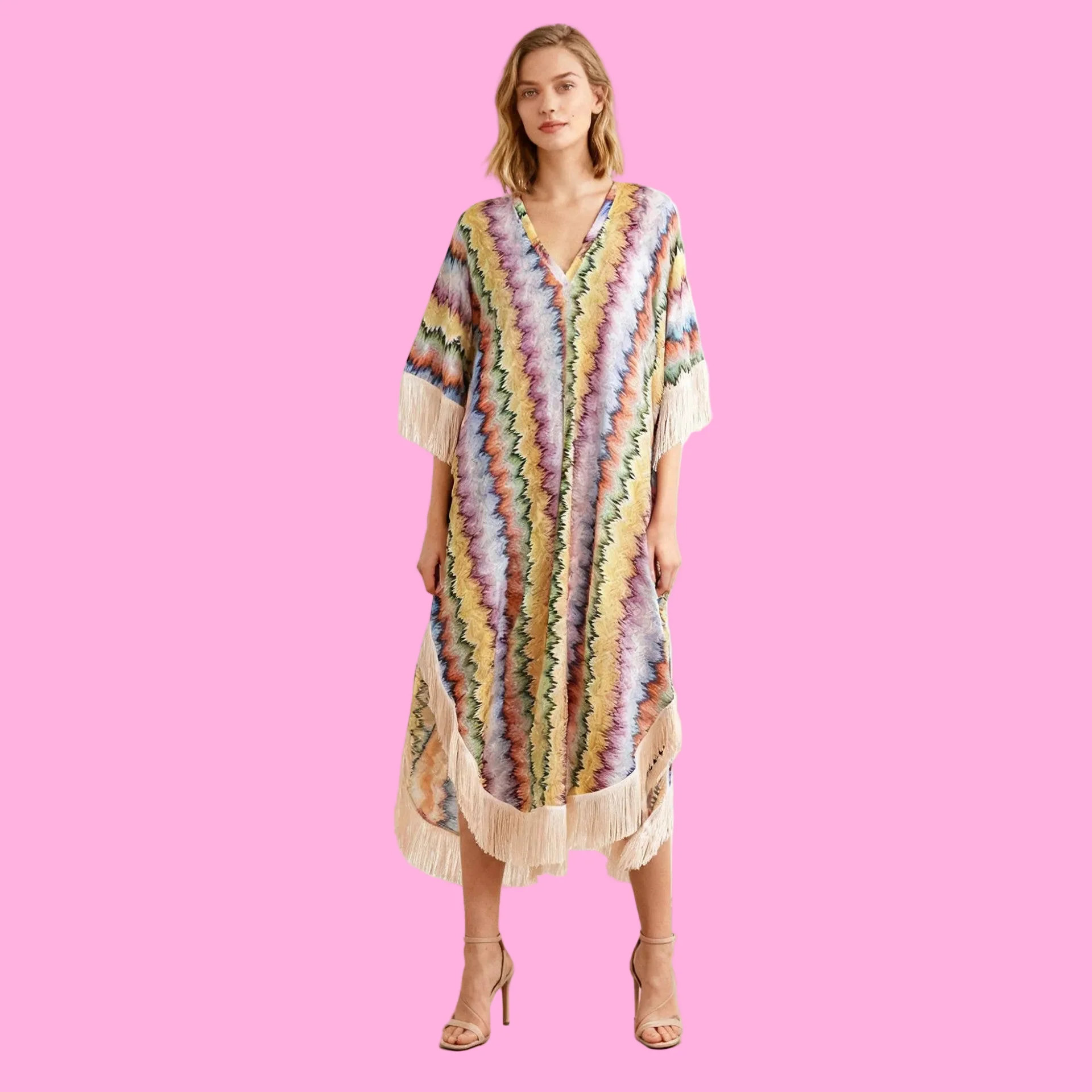 Pre-Order Color Stripe Tassels Long Dress | Teggy French