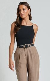 Cherita Top - Boat Neck Thin Strap Cami Top in Black | Showpo (ANZ)