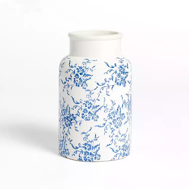 Blue and White Floral Ceramic Vase, 8 in. | Kirklands