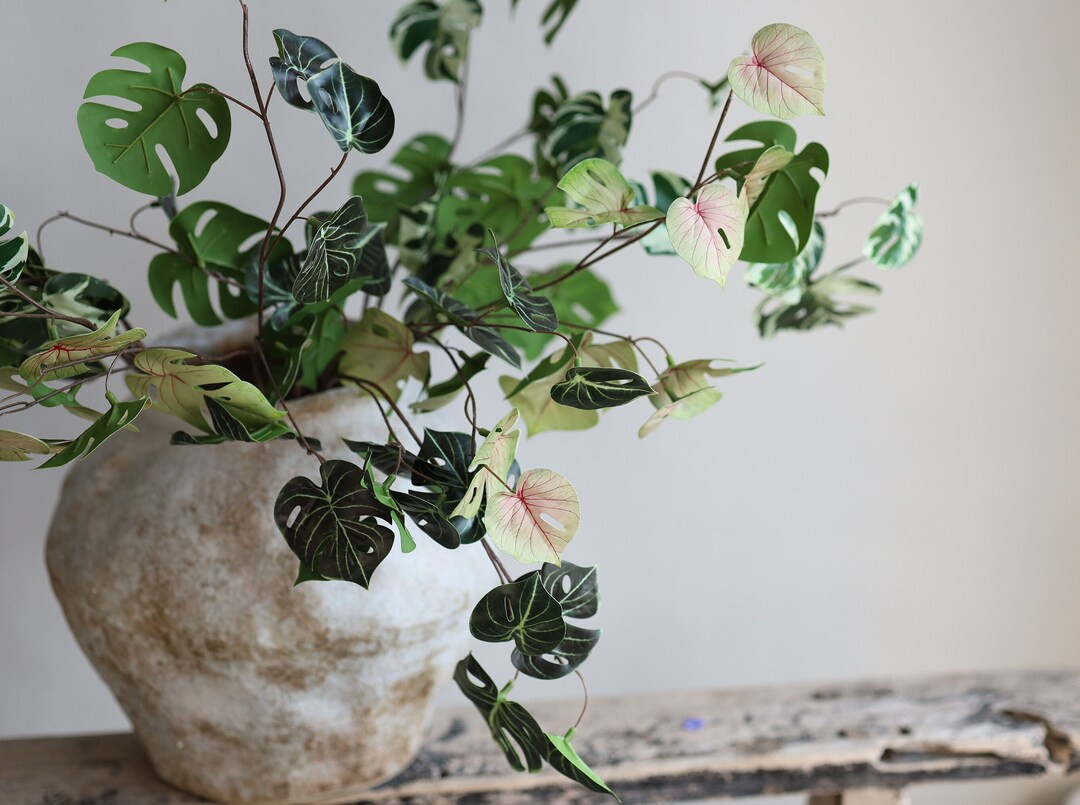 26.7 Fake Real Touch Small Monstera, Faux Plant Branch, Artificial Dark Green Plant, DIY Floral/o... | Etsy (US)