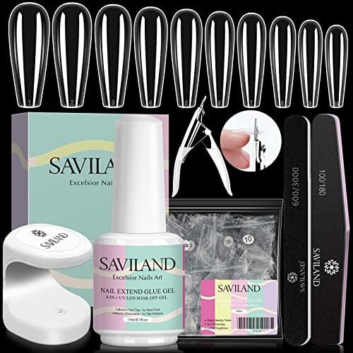 Amazon.com: Saviland Nail Tip and Glue Gel Kit - Gel x Nail Kit 500pcs Clear Fake Coffin Nails Ti... | Amazon (US)