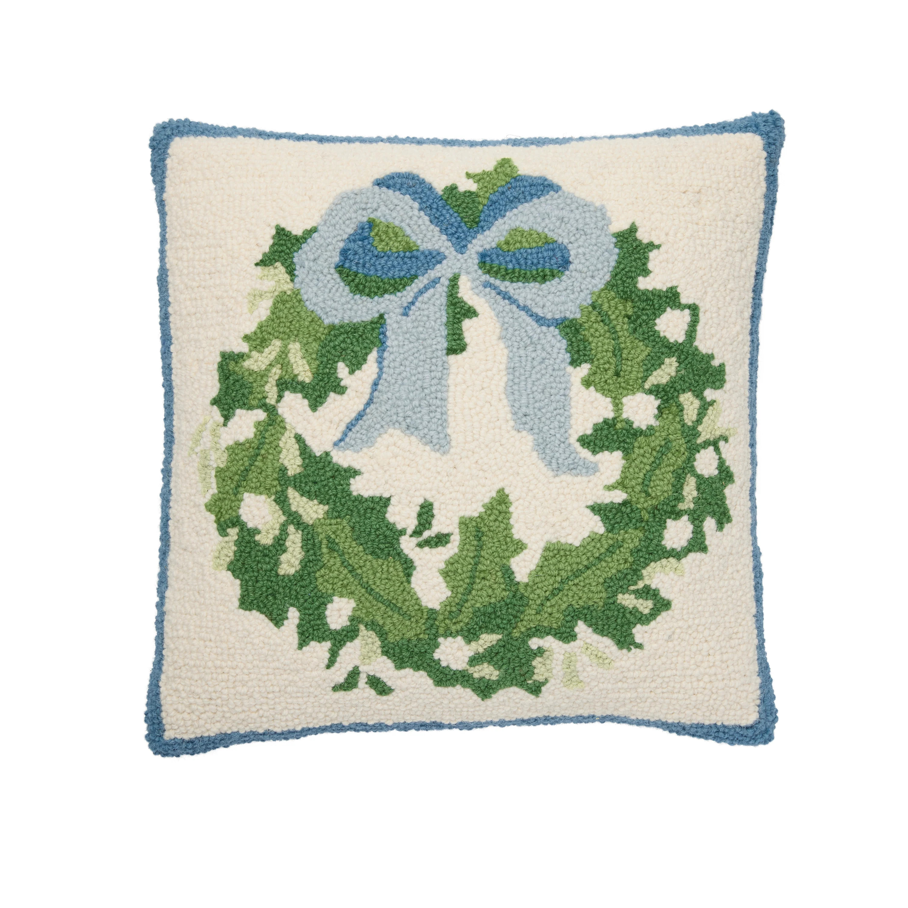 Blue Christmas Wreath Hook Pillow | Cailini Coastal