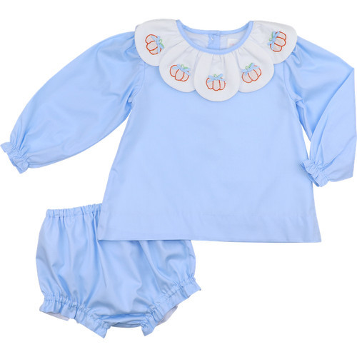Blue Shadow Embroidered Pumpkin Diaper Set | Cecil and Lou