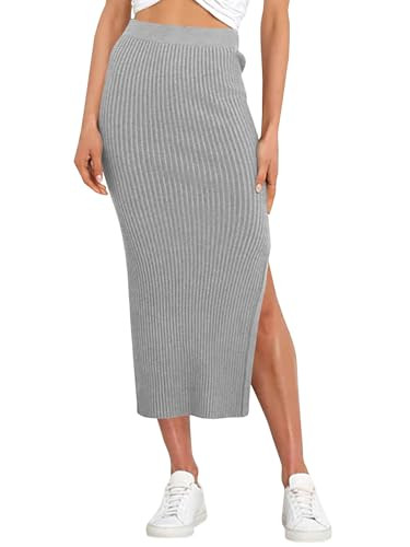 Runcati Women's Bodycon Knitted Pencil Skirts Elastic Split High Waisted Midi Skirt | Amazon (US)