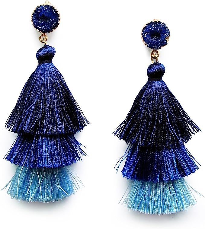 Me&Hz Colorful Layered Tassel Earrings Bohemian Tiered Tassel Druzy Stud Dangle Drop Earrings for... | Amazon (US)