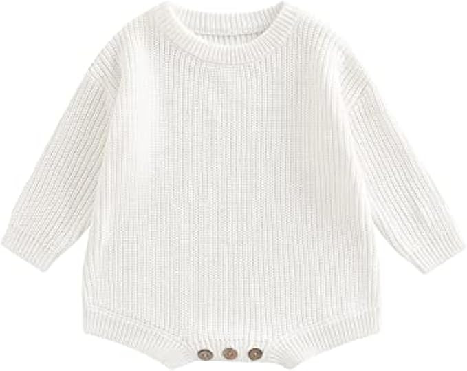 Amazon.com: woshilaocai Baby Boy Girl Sweater Oversized Long Sleeve Romper Warm Crewneck Onesie C... | Amazon (US)