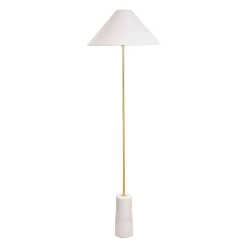 Crosby St. Brushed Brass Stick Lamp with Marble Base & White Empire Shade, 59" | At Home